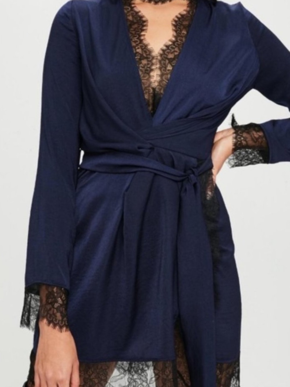 Missguided x Carli Bybel Satin and Lace Wrap Dress